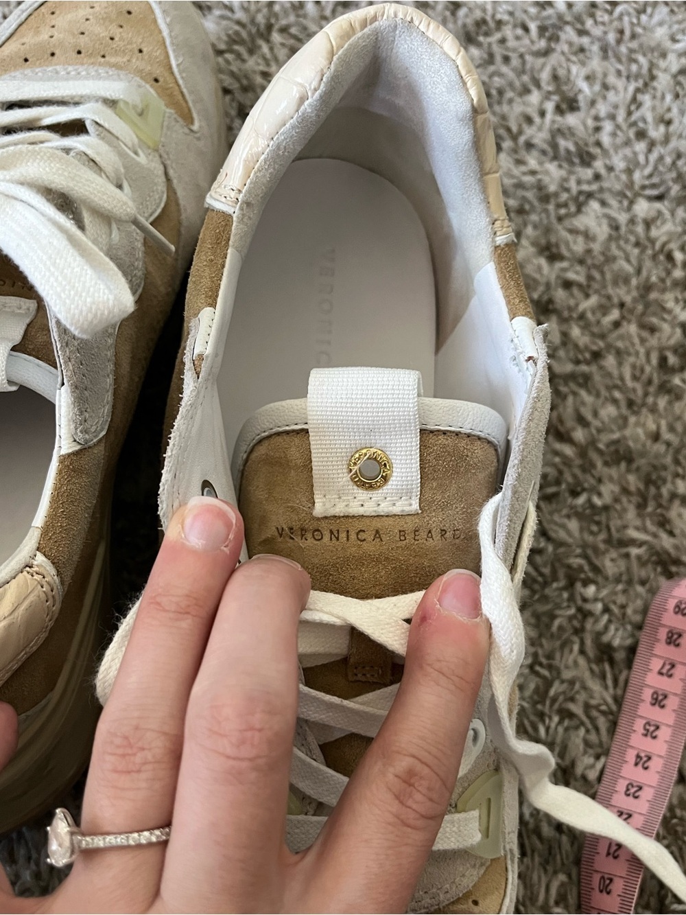 Veronica Beard Toma Suede Sneaker in Sand & White Women's Size 9 - Picture 10 of 16